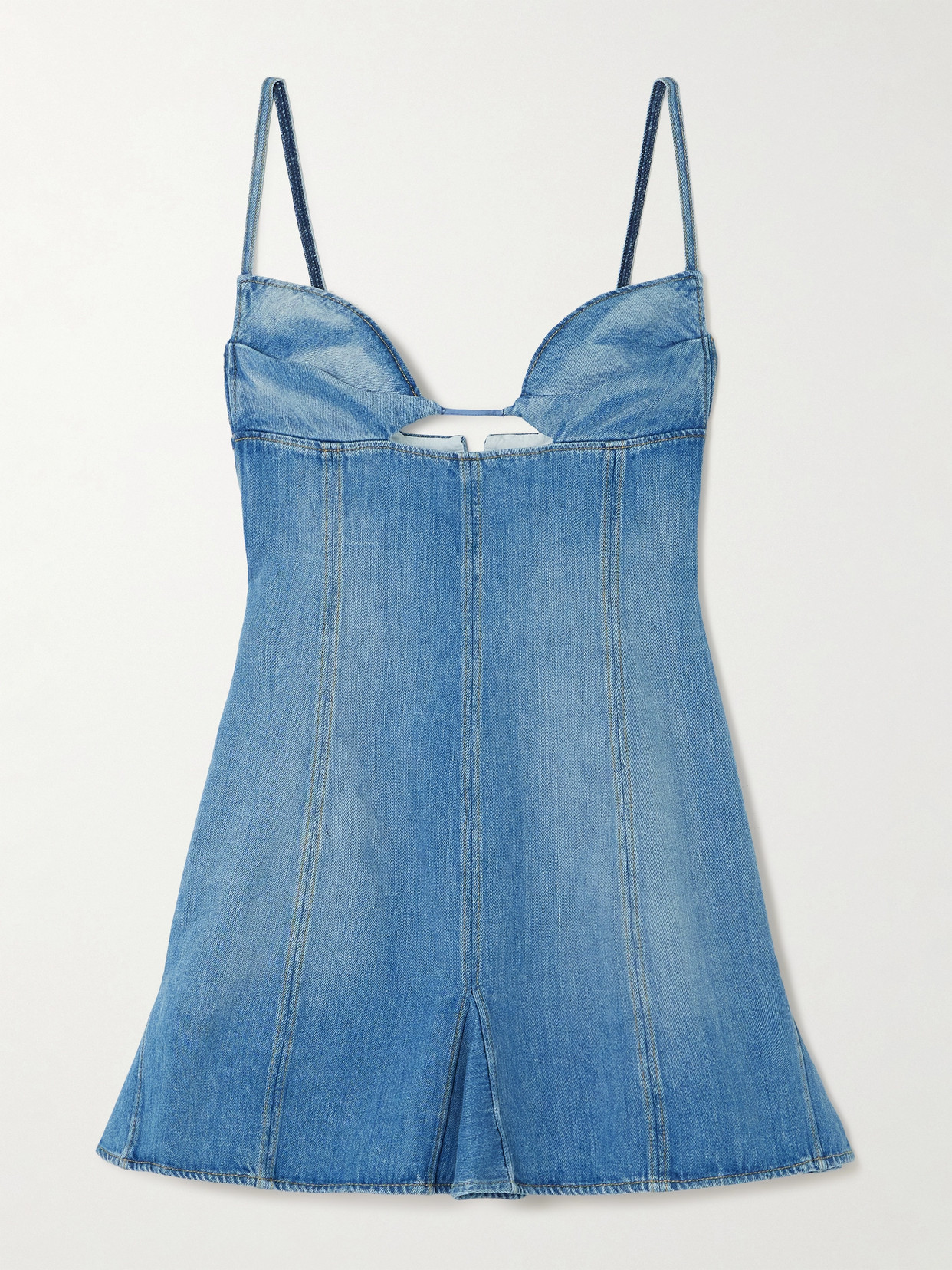 Nensi Dojaka - Cutout Paneled Denim Mini Dress - Blue