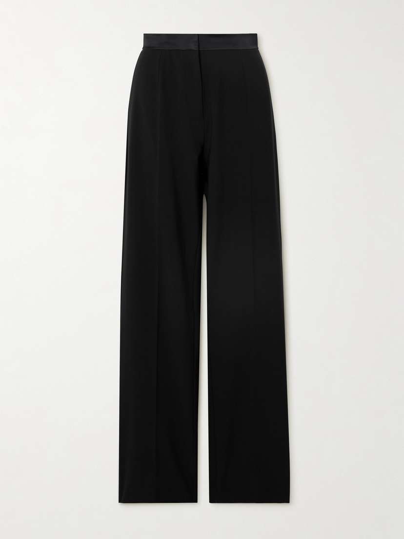 Nensi Dojaka Satin-trimmed Crepe Wide-leg Pants
