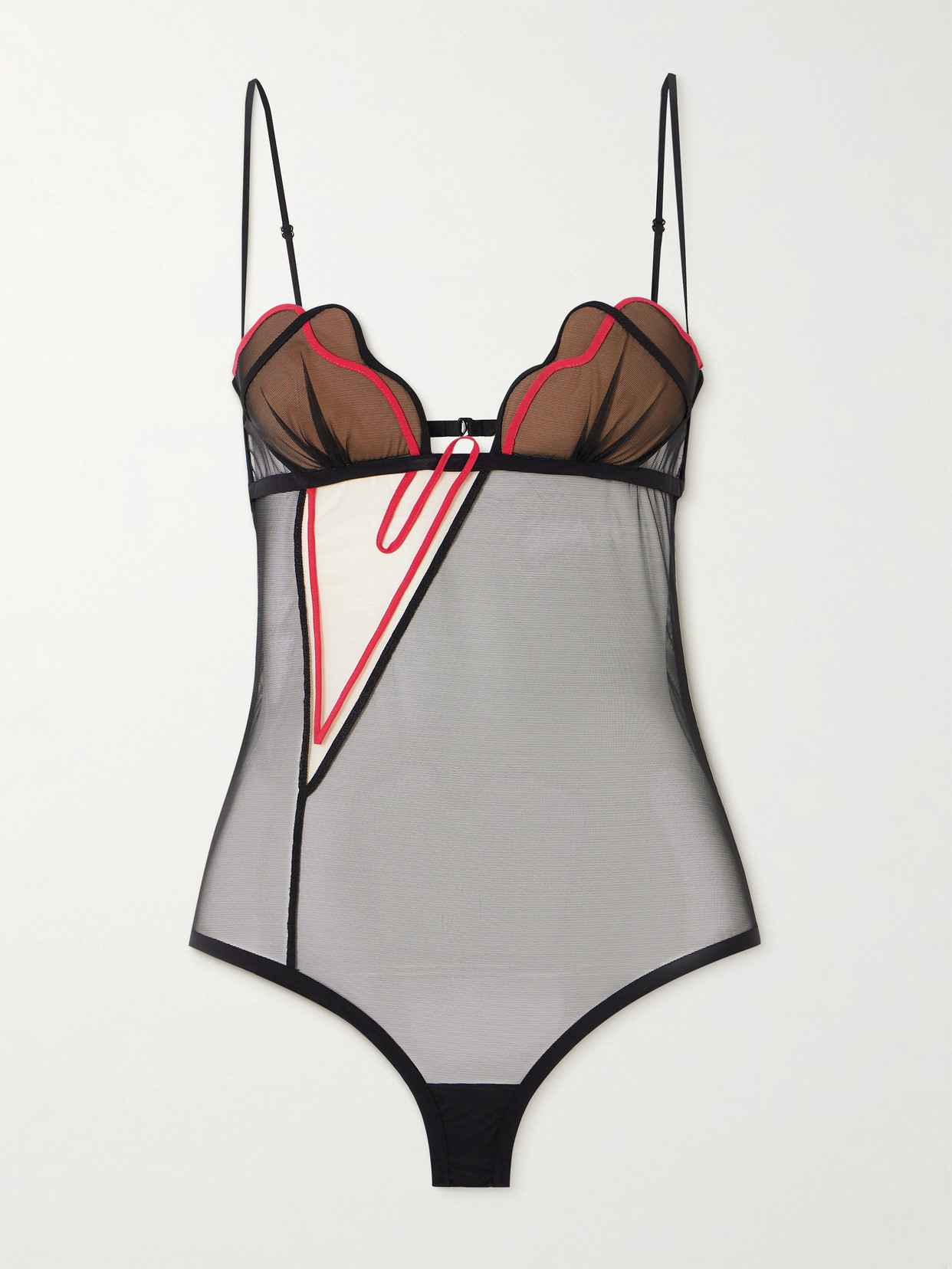 Nensi Dojaka - Heartbeat Appliquéd Tulle Bodysuit - Black
