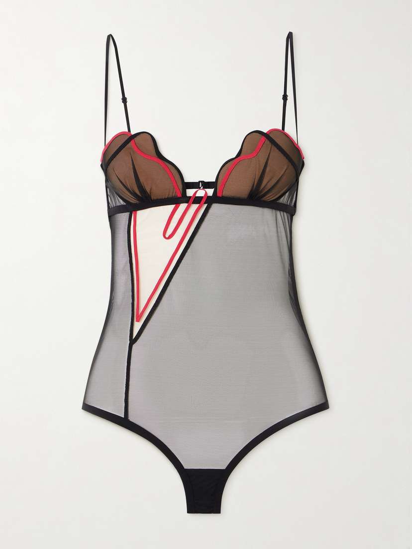 Nensi Dojaka Heartbeat Appliquéd Tulle Bodysuit