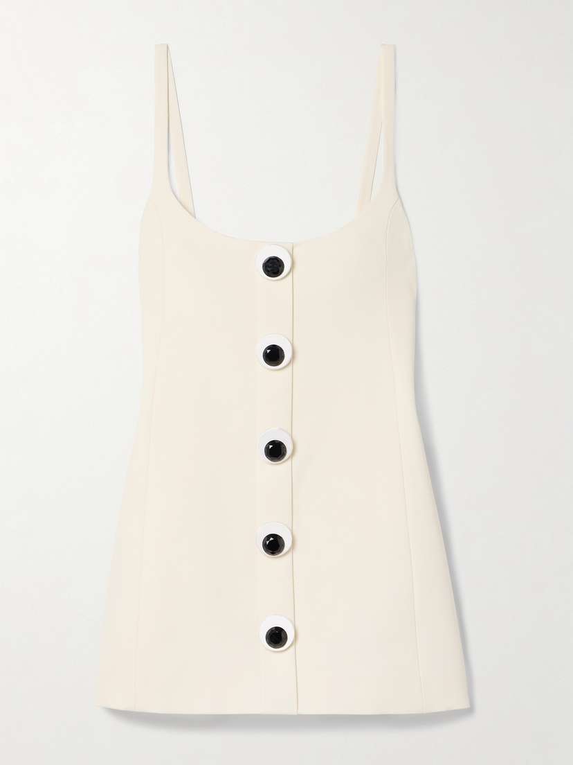 AREA Button-embellished Paneled Wool-twill Mini Dress