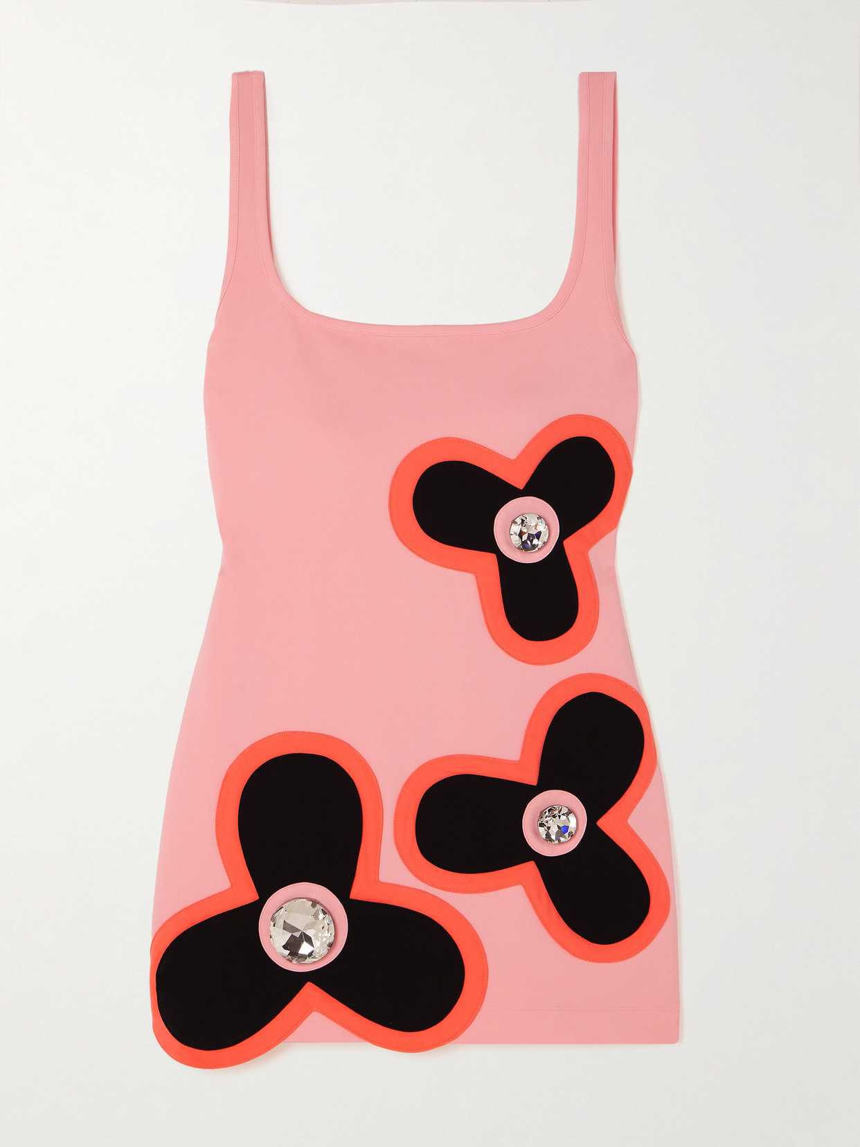 AREA - Crystal-embellished Appliquéd Stretch-jersey Mini Dress - Pink