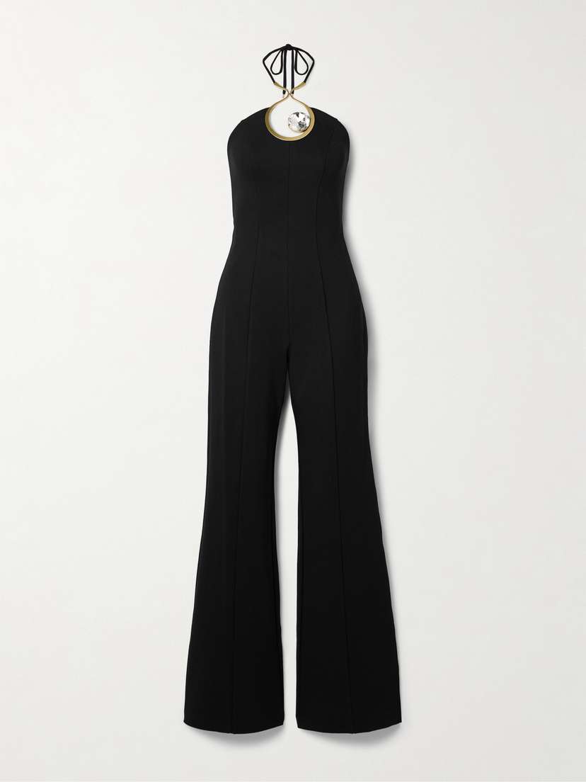 AREA Embellished Jersey Halterneck Jumpsuit
