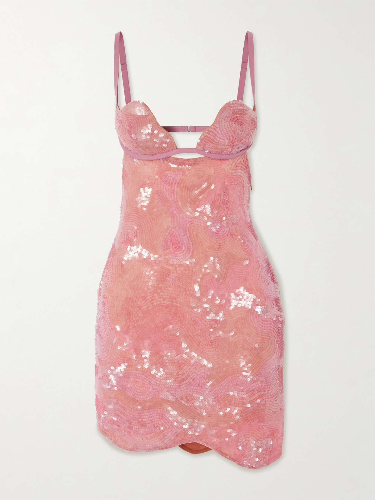 Nensi Dojaka Heartbeat Cutout Sequined Tulle Mini Dress In Pink