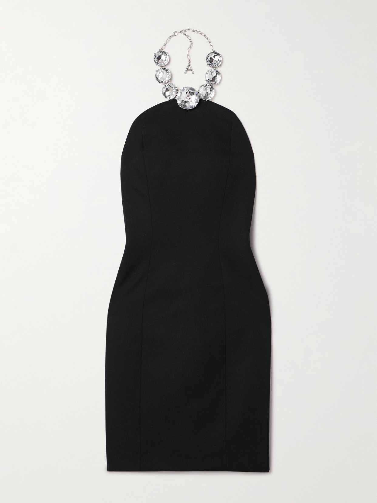 AREA - Embellished Wool-twill Halterneck Mini Dress - Black