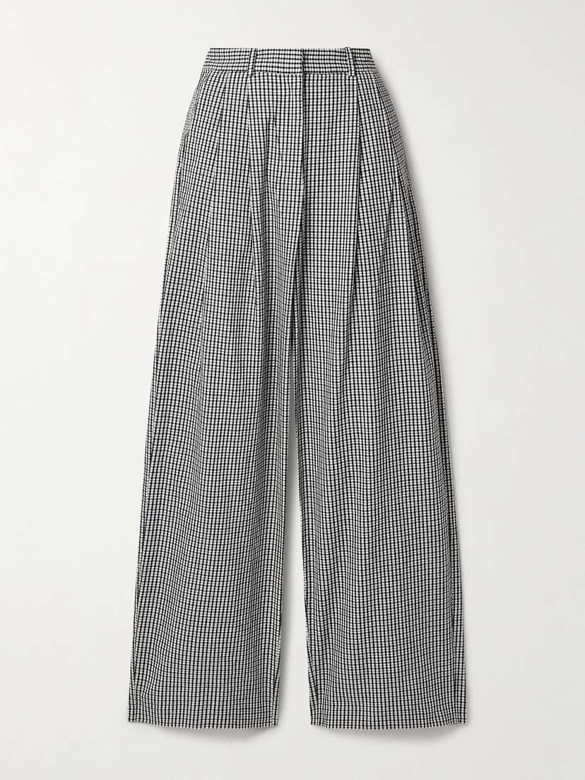 Proenza Schouler White Label Amber Pleated Gingham Cotton And Linen-blend Wide-leg Pants