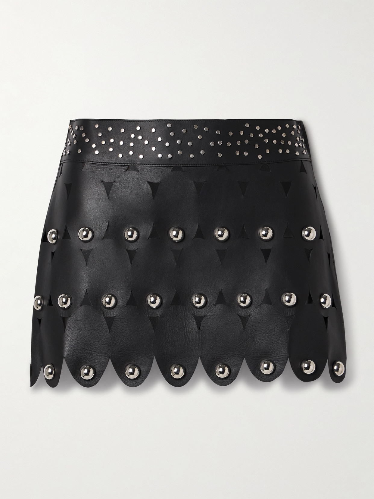 AREA STUDDED CUTOUT LEATHER MINI SKIRT