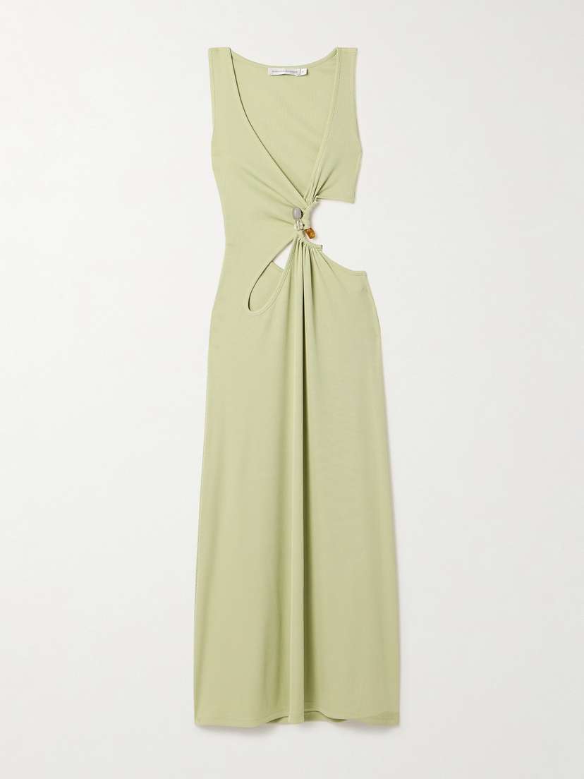 Christopher Esber Stone Cavern Embellished Cutout Ribbed-knit Maxi Dress