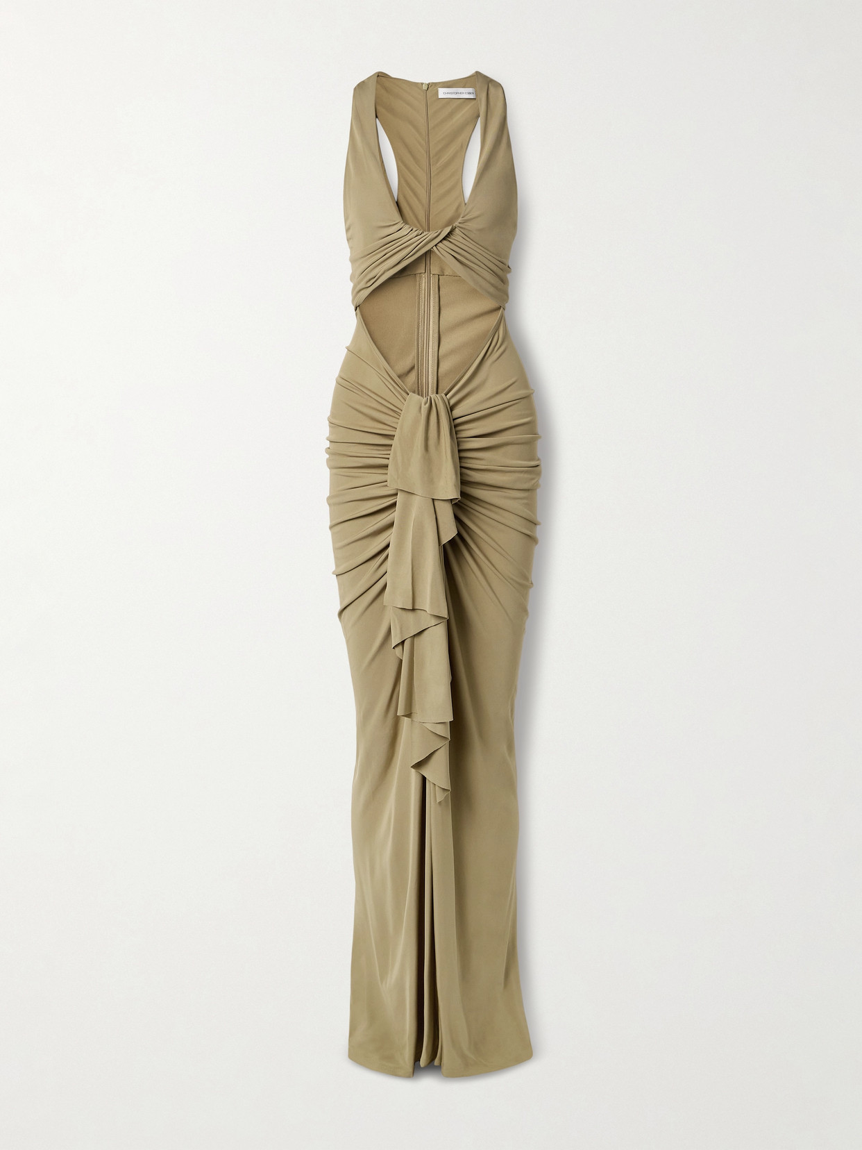 Christopher Esber Vivenda Draped Cutout Jersey Maxi Dress In Tan