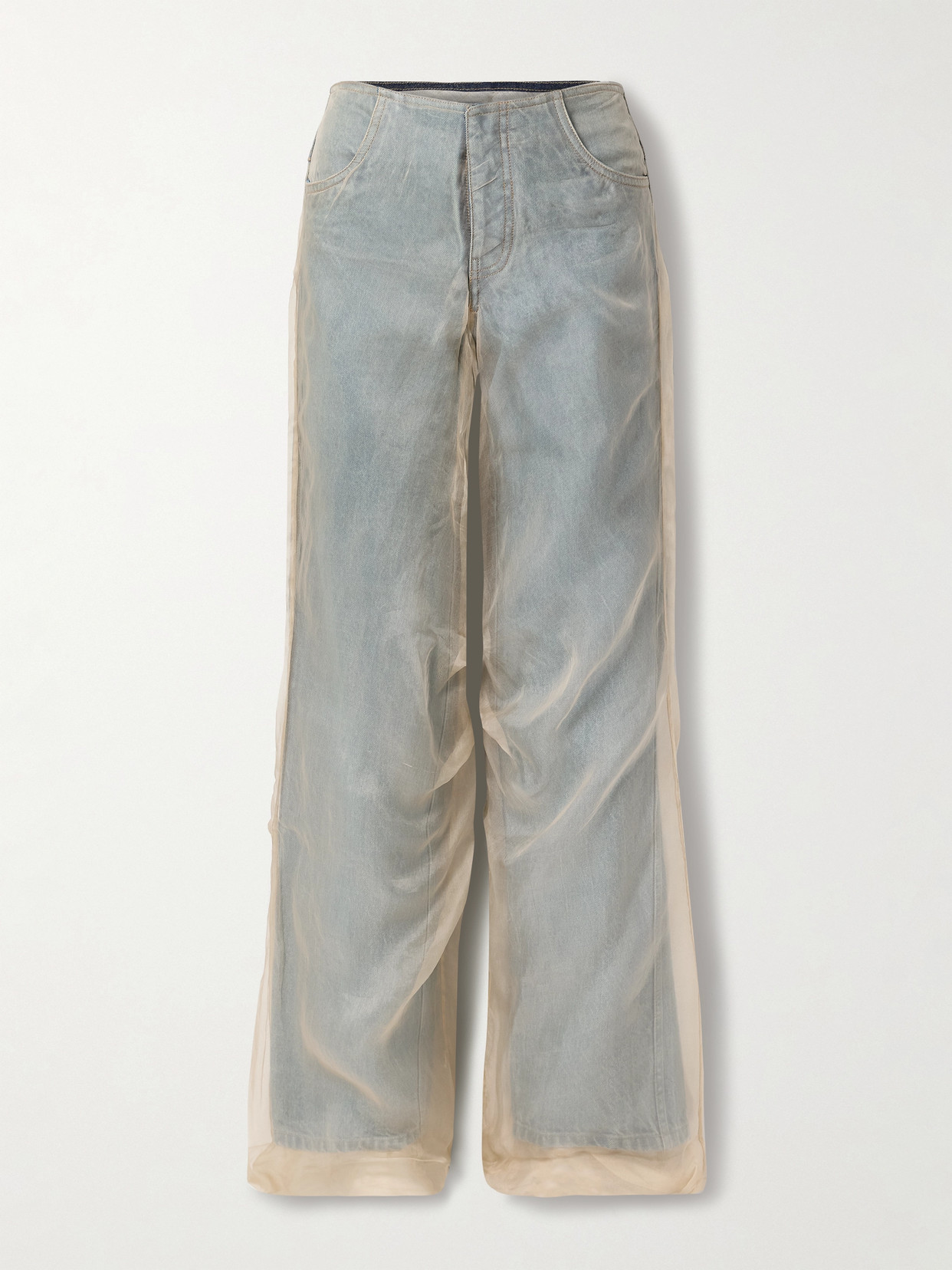 Shop Christopher Esber Organza-layered Low-rise Wide-leg Jeans In Blue