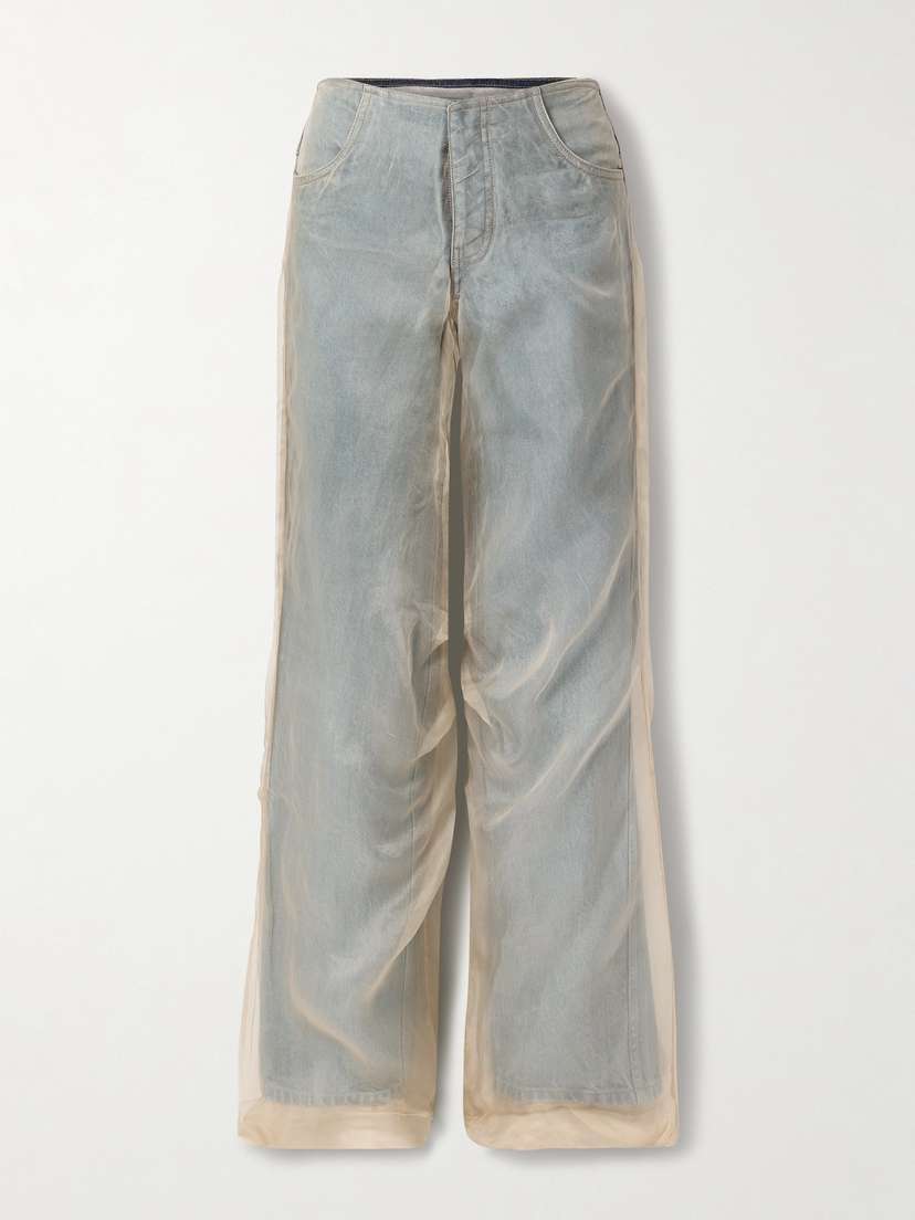 Christopher Esber Organza-layered Low-rise Wide-leg Jeans - UK 14