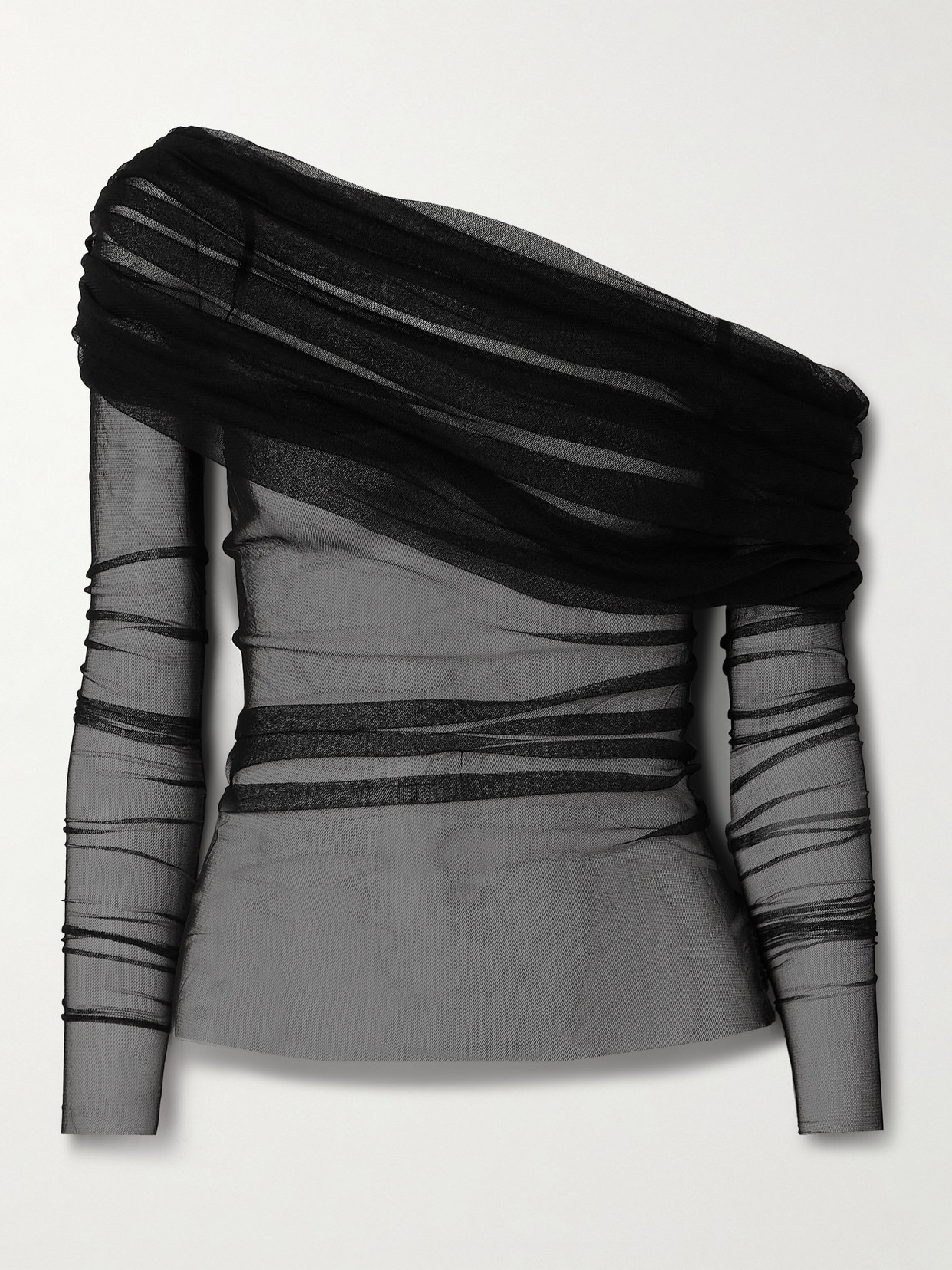 Christopher Esber - Off-the-shoulder Gathered Silk-tulle Top - Black