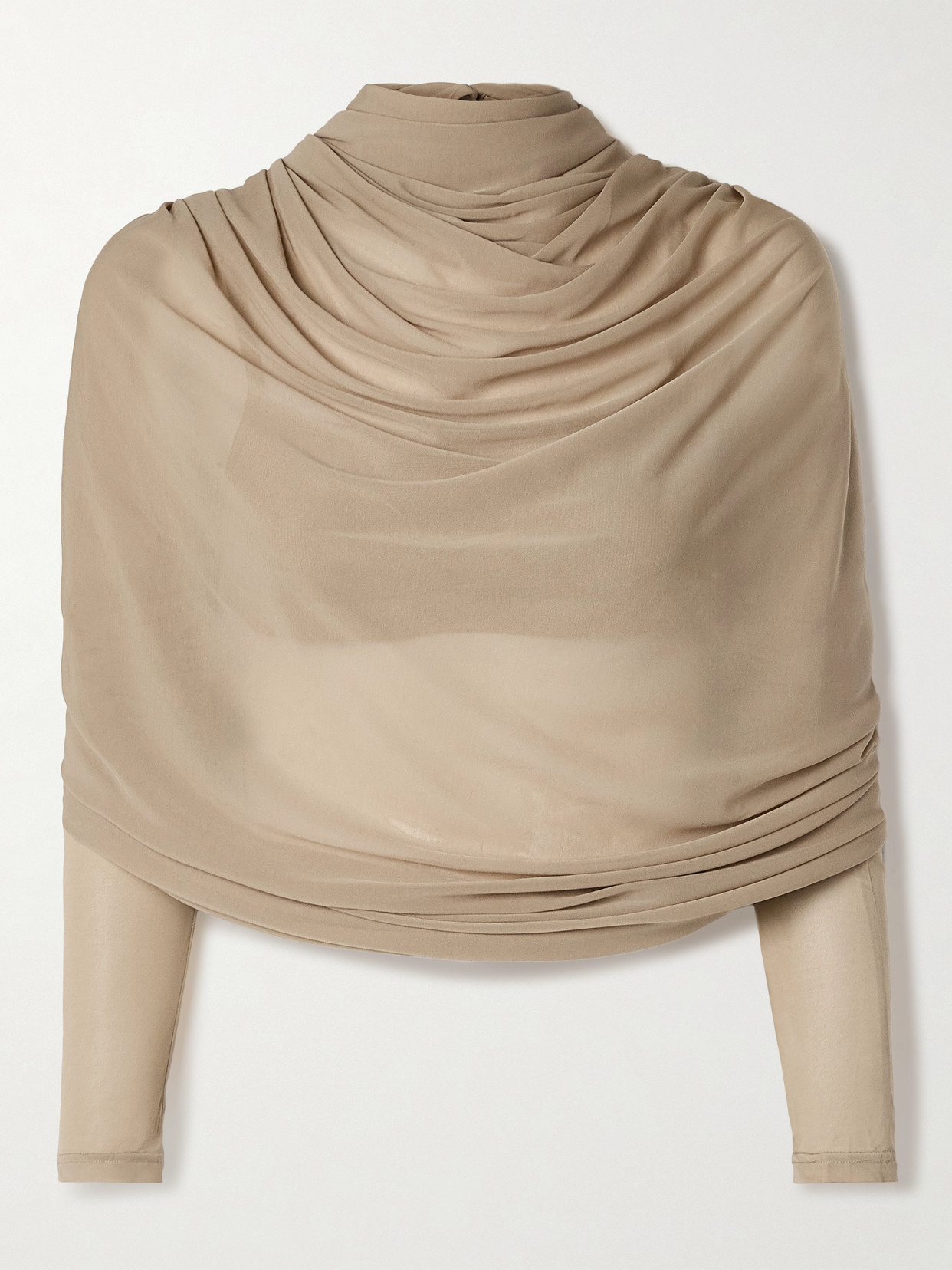 Christopher Esber Casteret Cropped Open-back Draped Tulle Top In Neutrals