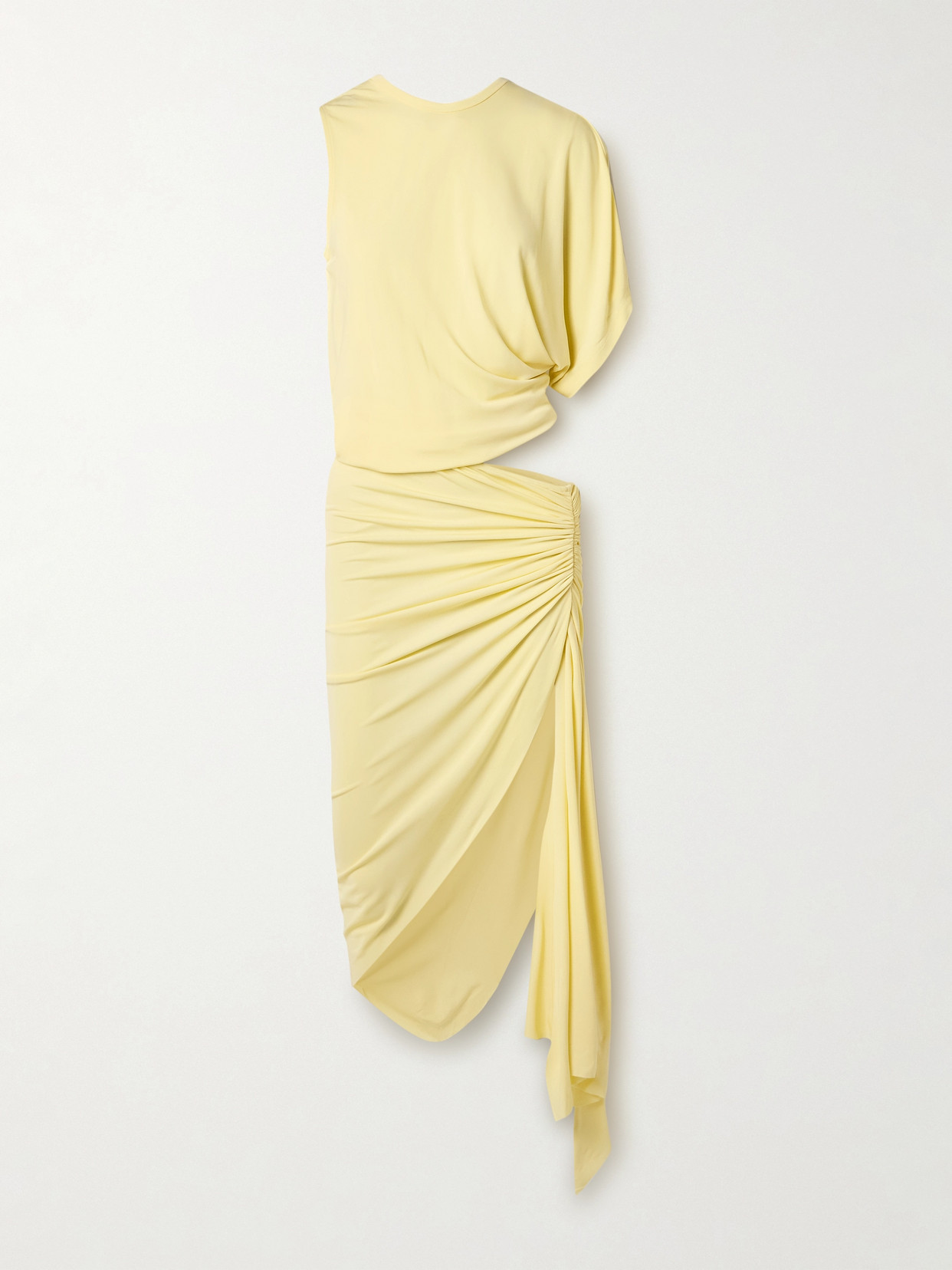 Christopher Esber Monstera Asymmetric Cutout Ruched Jersey Dress In Yellow