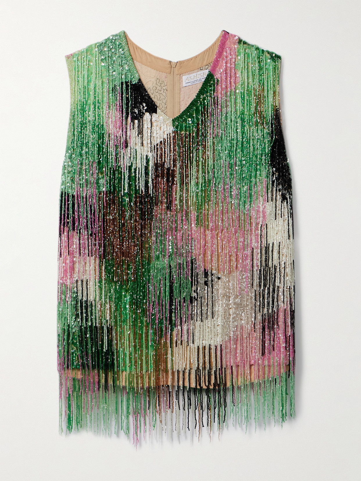 Ashish - Cropped Fringed Embellished Georgette Tank - Multi