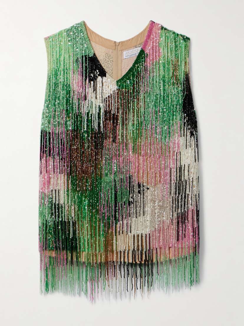 Ashish Cropped Fringed Embellished Georgette Tank