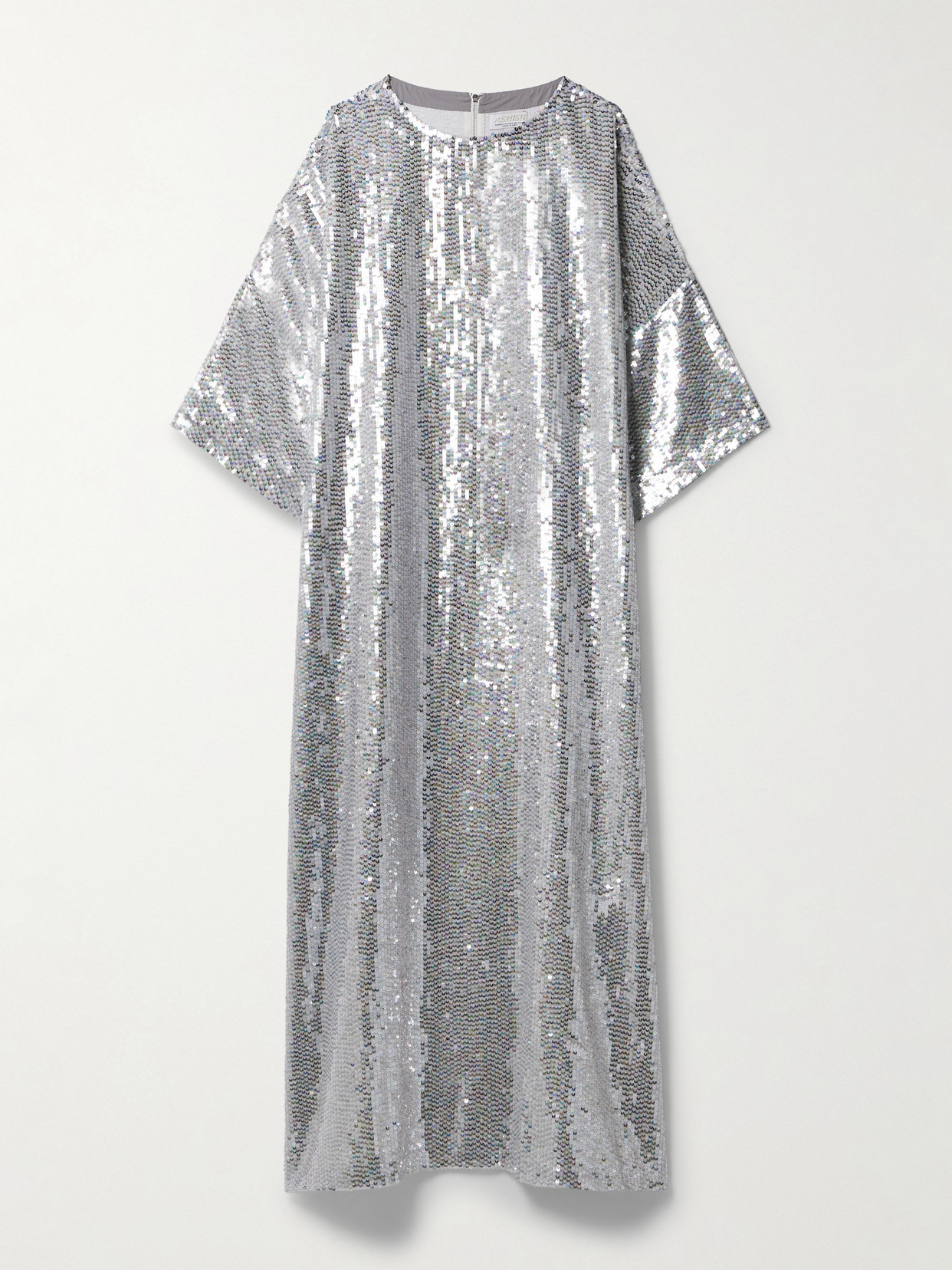 Ashish Oversized Sequined Georgette Maxi Dress In Silver