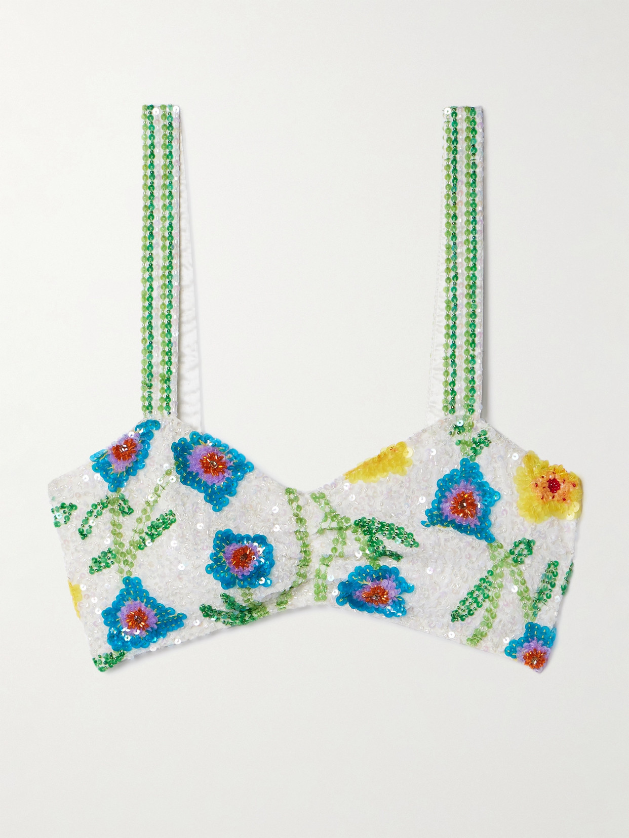 Ashish - Cropped Embellished Georgette Bralette - White