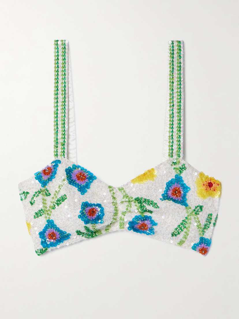Ashish Cropped Embellished Georgette Bralette