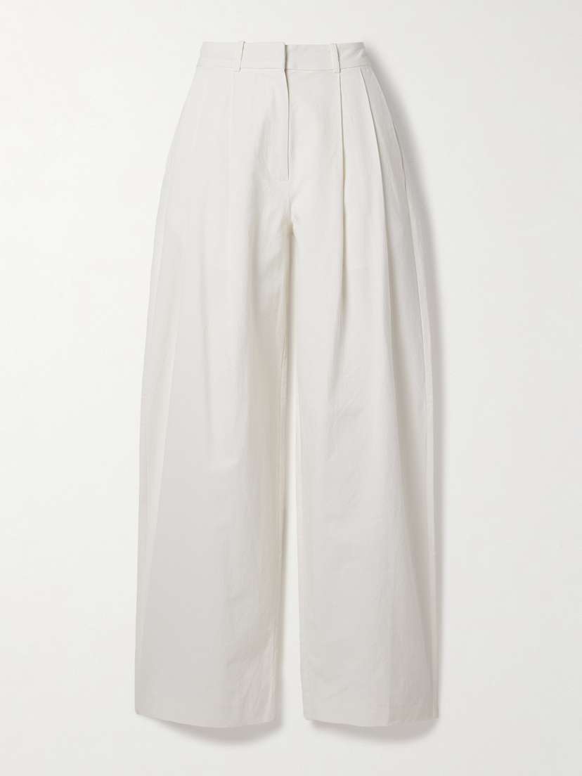 Proenza Schouler White Label Amber Pleated Crinkled Cotton And Hemp-blend Wide-leg Pants