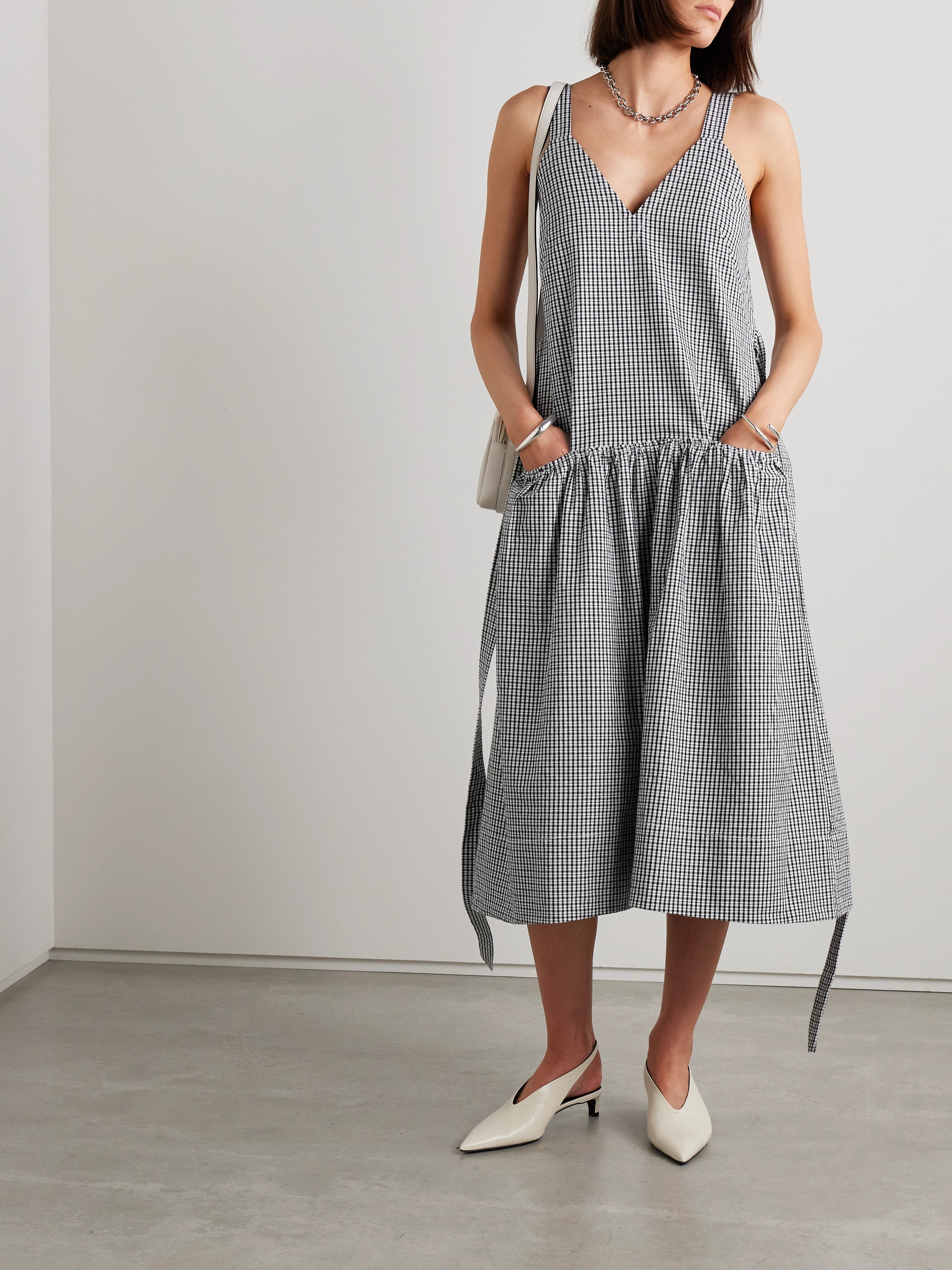 Proenza Schouler White Label Sasha ruffled gingham cotton and linen-blend midi dress