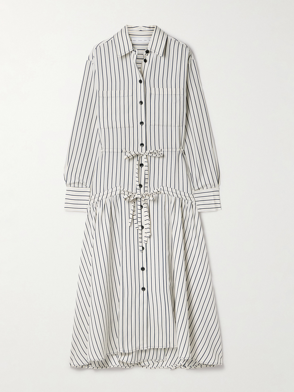 Proenza Schouler White Label Bonnie Tie-detailed Striped Jacquard Midi Shirt Dress In Black