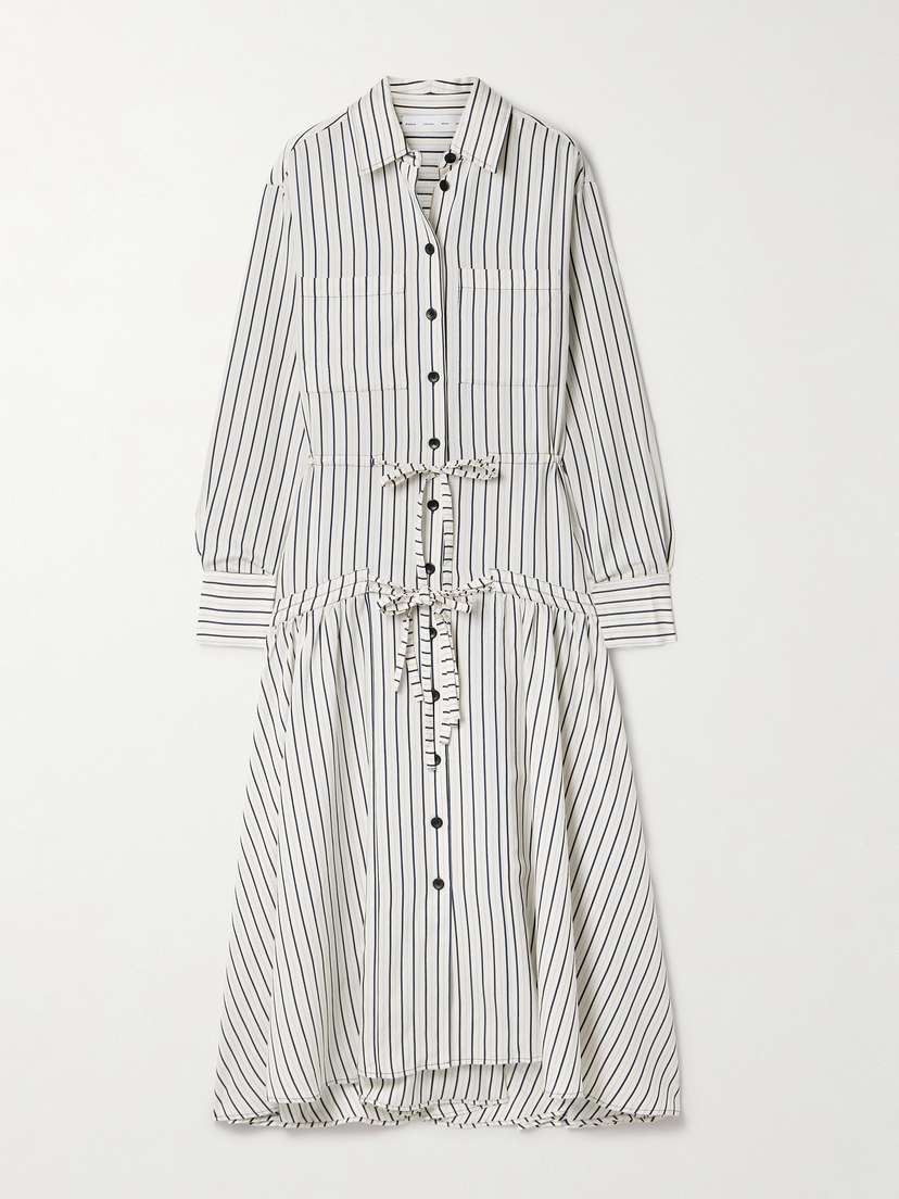 Proenza Schouler White Label Bonnie Tie-detailed Striped Jacquard Midi Shirt Dress