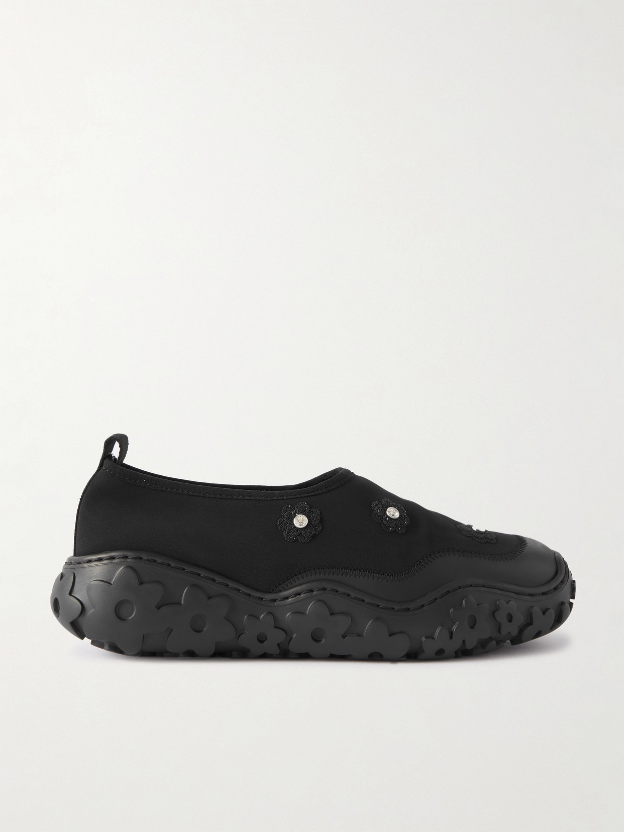 Shop Cecilie Bahnsen Glam Embellished Rubber-trimmed Neoprene Slip-on Sneakers In Black