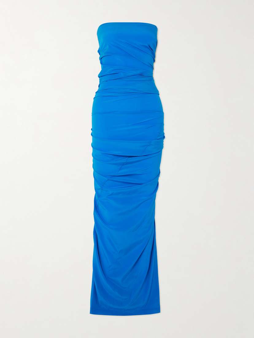 Proenza Schouler Odette Strapless Gathered Stretch-satin Jersey Maxi Dress