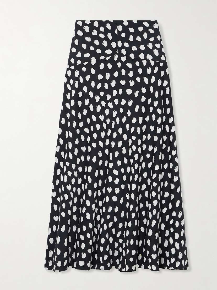 Tove Clover Polka-dot Silk Crepe De Chine Midi Skirt