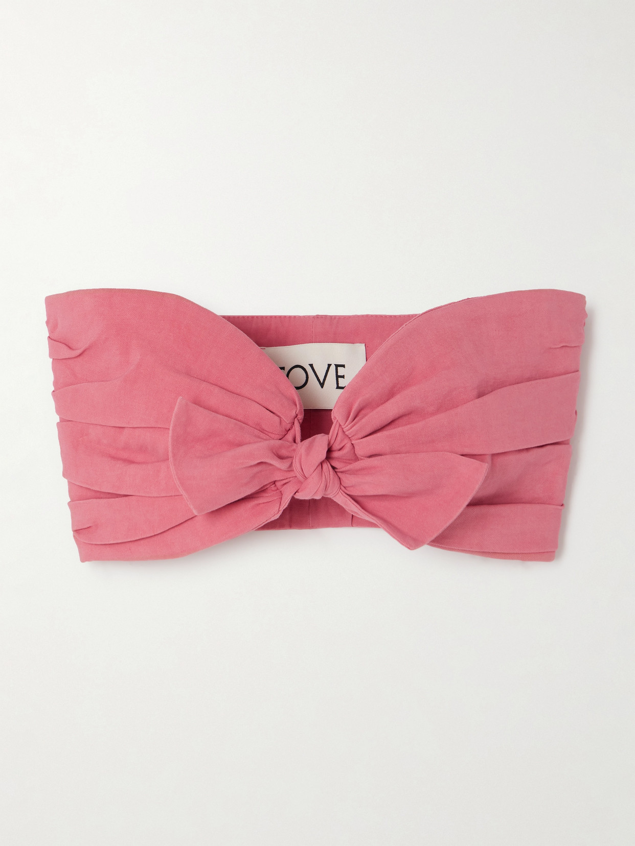 Tove Awa Cropped Tie-front Gathered Stretch Linen And Cotton-blend Top In Pink