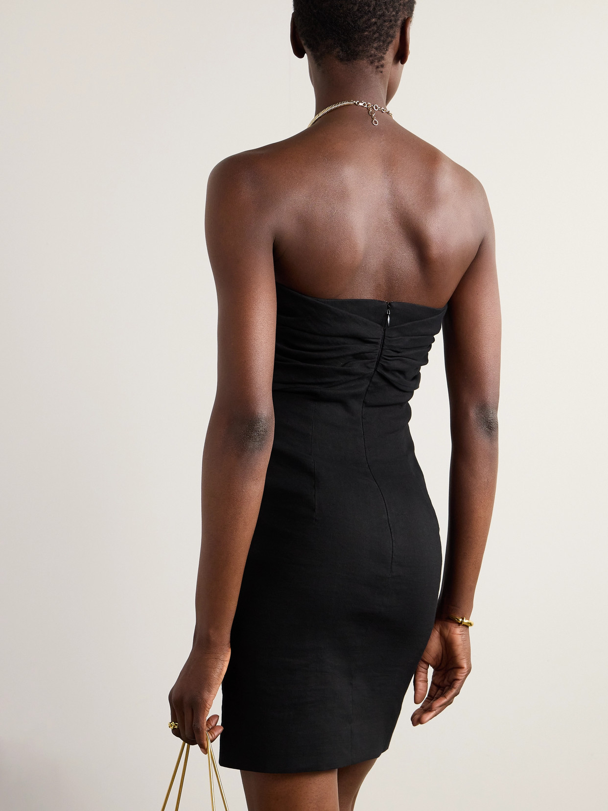Tove Dipti Strapless Tie-front Stretch Linen And Cotton-blend Mini Dress In Black