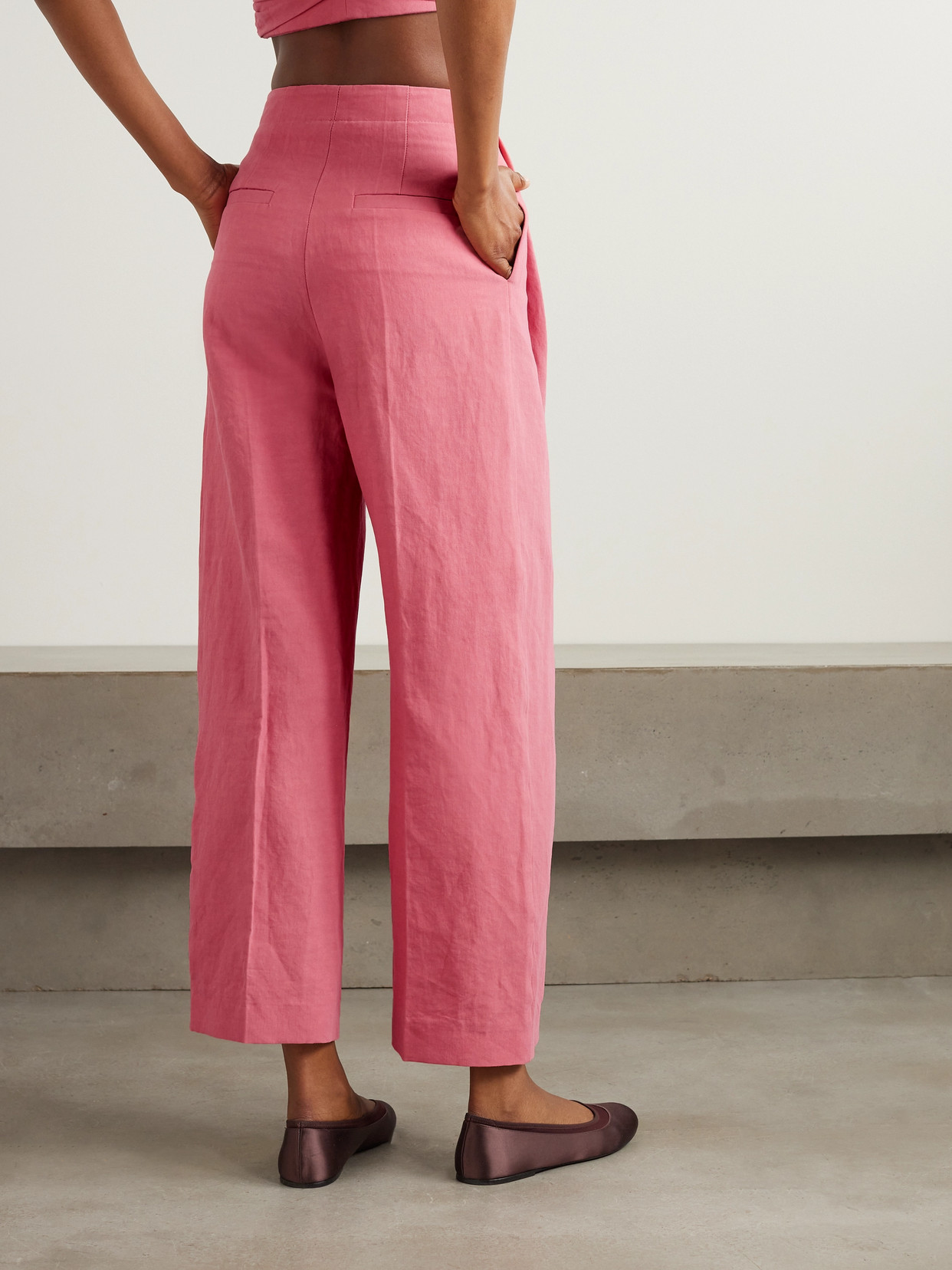 Tove Santu Cropped Pleated Linen-blend Wide-leg Pants In Pink