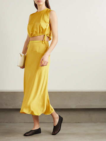 TOVE Cecily cropped gathered silk-satin top