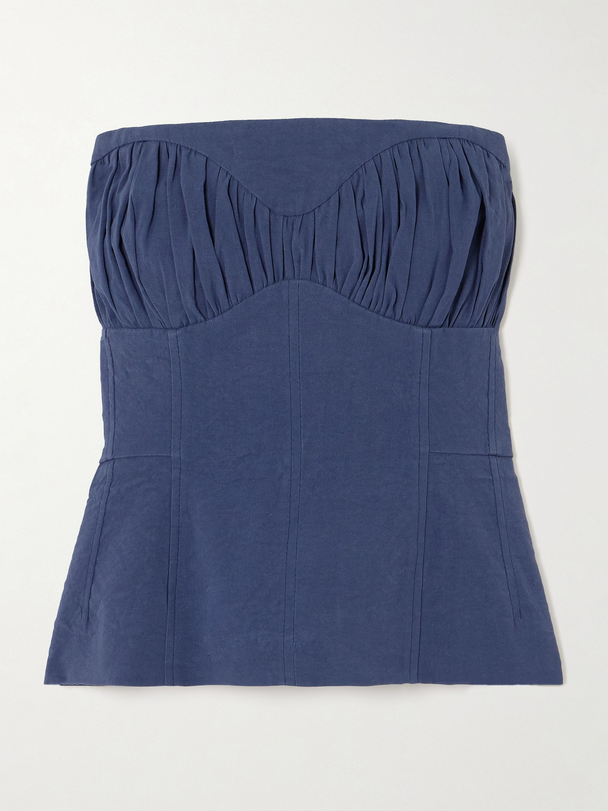 Tove Ruby Gathered Linen-blend Twill Peplum Bustier Top In Blue