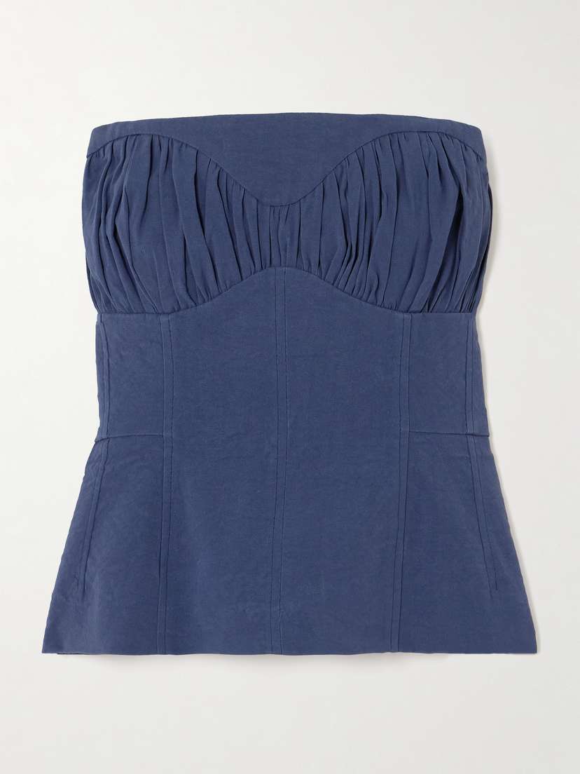 Tove Ruby Gathered Linen-blend Twill Peplum Bustier Top