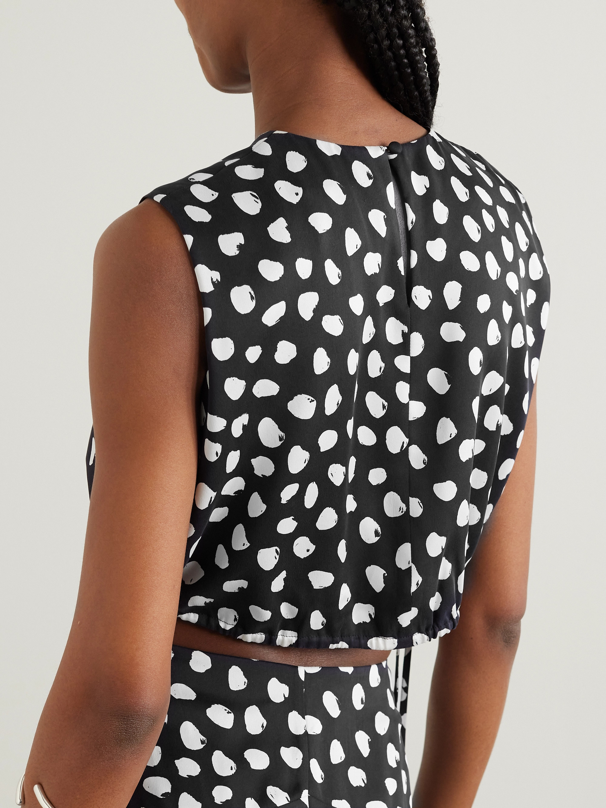 TOVE Cecily cropped tie-detailed polka-dot silk crepe de chine top thumbnail