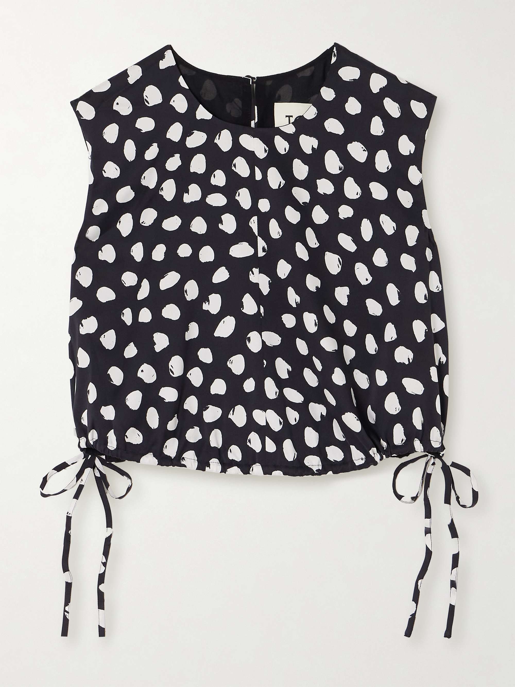 Cecily cropped tie detailed polka dot silk crepe de chine top black FR34