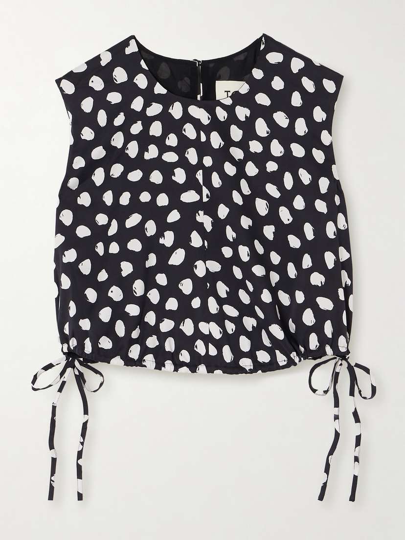 Tove Cecily Cropped Tie-detailed Polka-dot Silk Crepe De Chine Top