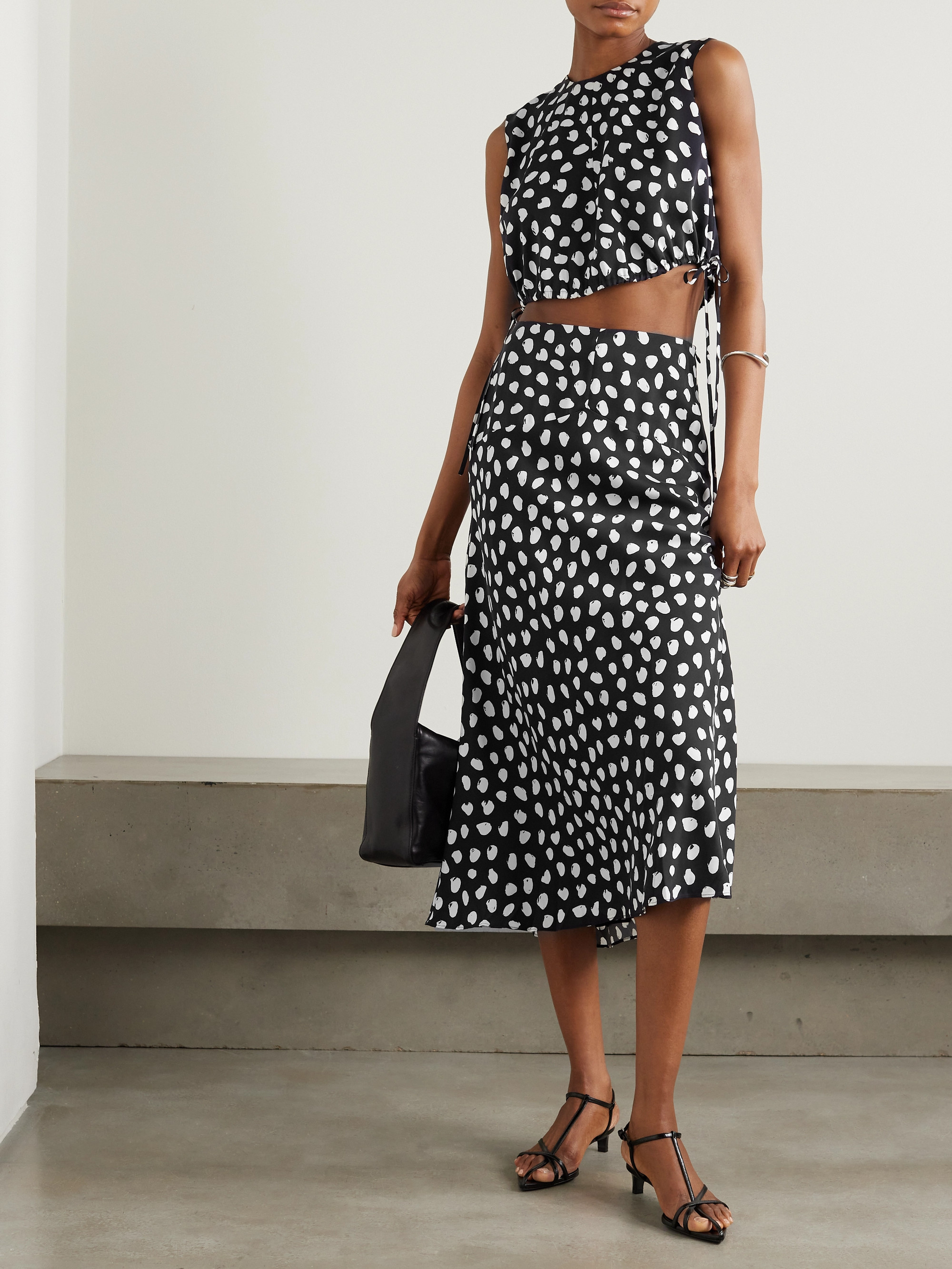 TOVE Cecily cropped tie-detailed polka-dot silk crepe de chine top