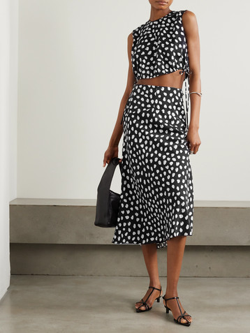 TOVE Cecily cropped tie-detailed polka-dot silk crepe de chine top