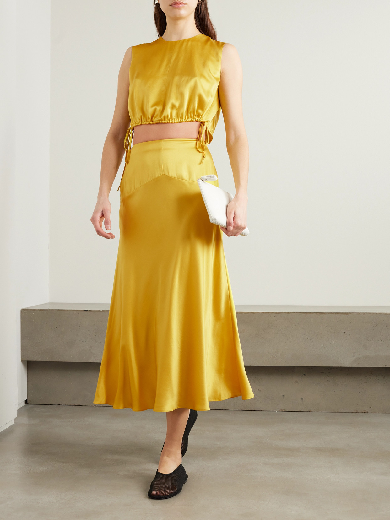 TOVE CLOVER SILK-SATIN MIDI SKIRT
