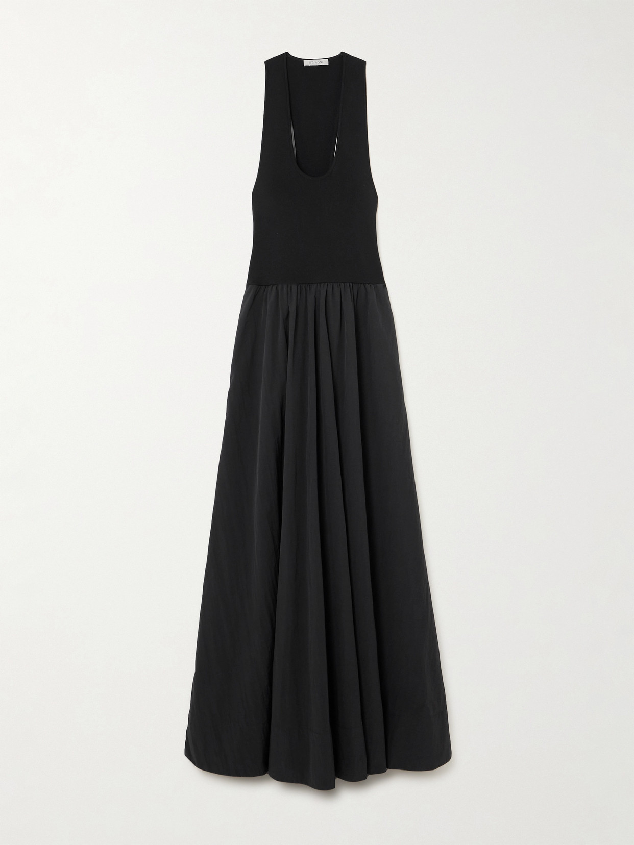 ST. AGNI - Ribbed-knit And Poplin Maxi Dress - Black