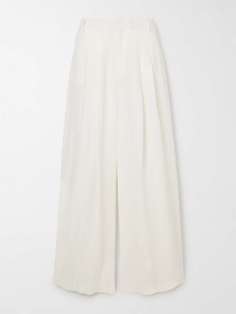St. Agni Pleated Linen Wide-leg Pants - x small