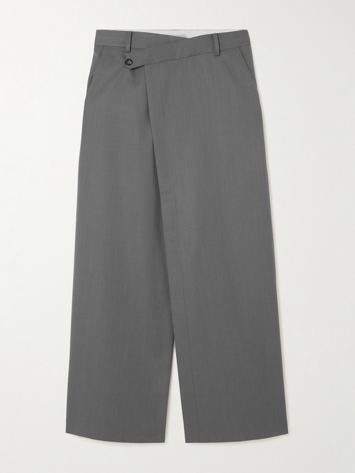 ST. AGNI - Asymmetric Wool-blend Twill Maxi Wrap-effect Skirt - Gray
