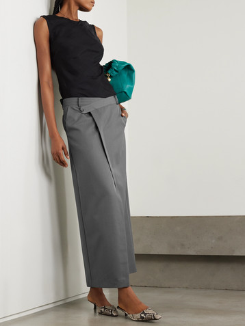 St. Agni Asymmetric wool-blend twill maxi wrap-effect skirt
