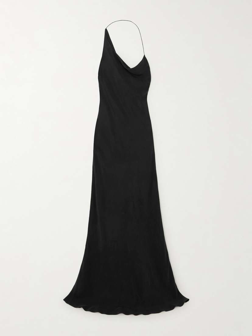 St. Agni Asymmetric Draped Twill Maxi Dress