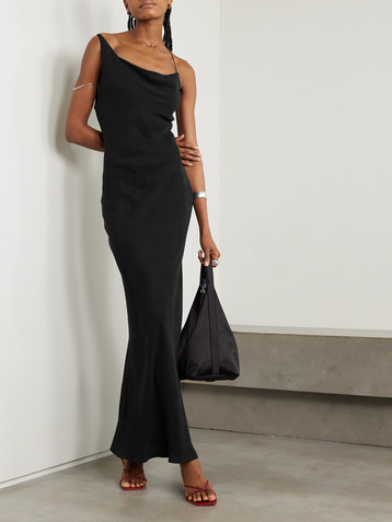 St. Agni Asymmetric draped twill maxi dress