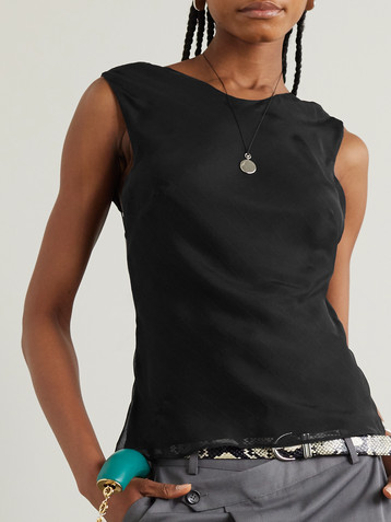 St. Agni Ruched pinstriped silk-voile top