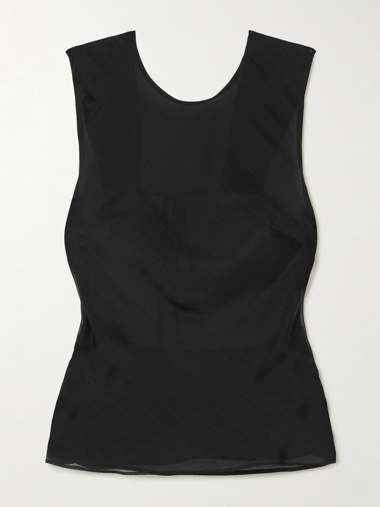 ST AGNI RUCHED PINSTRIPED SILK-VOILE TOP